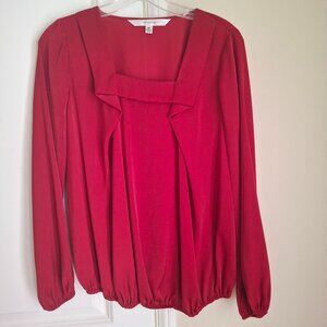 Studio M Red Square Neck Long Sleeve Blouse - Size XS